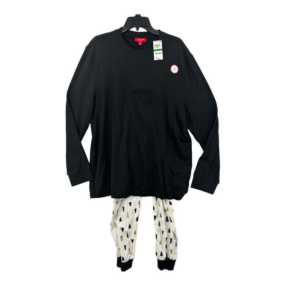 Family PJs Pajama Set Mens Large Black White New Christmas Tree Gold 2-Piece